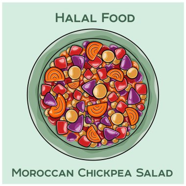 Fas nohut salatası, nohut, salatalık, domates ve otların karışımı, limon ve zeytinyağı ile kaplanmış.