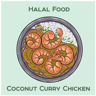 Hindistancevizli körili tavuk, lezzetli helal bir yemektir. Zengin, kremalı hindistan cevizli köri soslu, aromatik baharatlı tavuk.