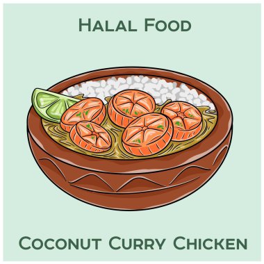 Hindistancevizli körili tavuk, lezzetli helal bir yemektir. Zengin, kremalı hindistan cevizli köri soslu, aromatik baharatlı tavuk.