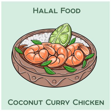 Hindistancevizli körili tavuk, lezzetli helal bir yemektir. Zengin, kremalı hindistan cevizli köri soslu, aromatik baharatlı tavuk.