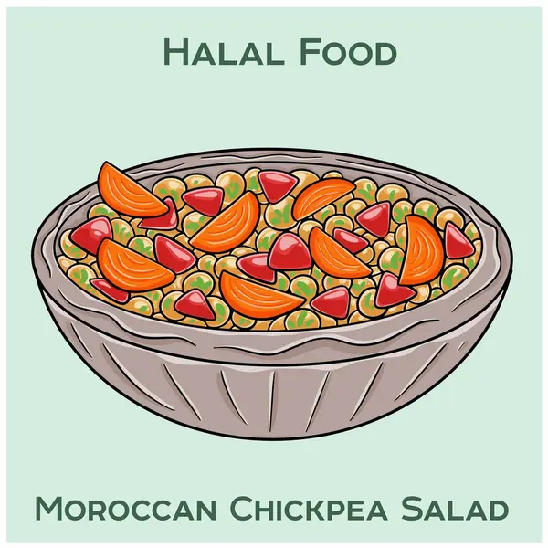 Fas nohut salatası, nohut, salatalık, domates ve otların karışımı, limon ve zeytinyağı ile kaplanmış.