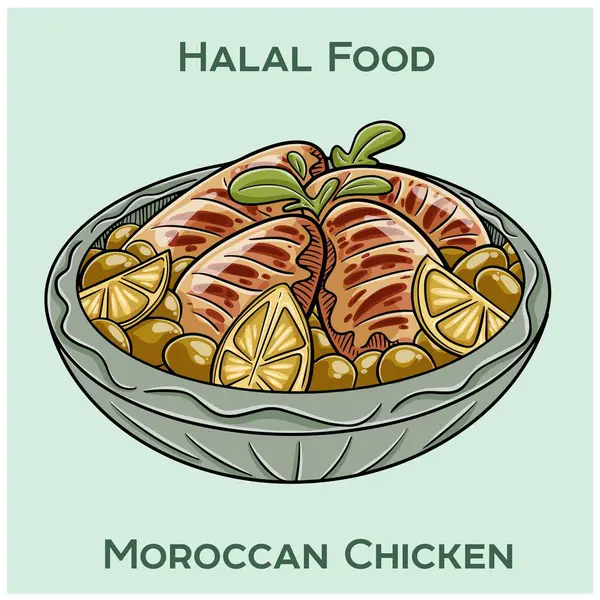 Fas tavuğu, nefis bir helal yemek aromalı baharatlı taze tavuk, kuskus ve keskin sosla servis edilir.