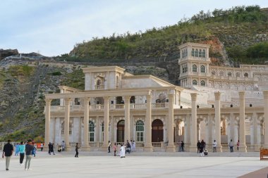 Khor Fakkan, Sharjah, United Arab Emirates - Apr 10, 2024: Khorfakkan Amphitheatre, local landmark, out-door venue for cultural events  clipart