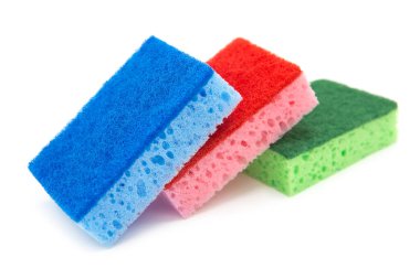 Kitchen sponge isolated on a white background. Washing sponge close-up view photo. Washcloths.