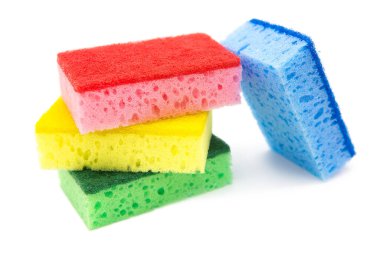 Kitchen sponge isolated on a white background. Washing sponge close-up view photo. Washcloths.