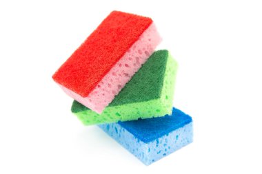 Kitchen sponge isolated on a white background. Washing sponge close-up view photo. Washcloths.
