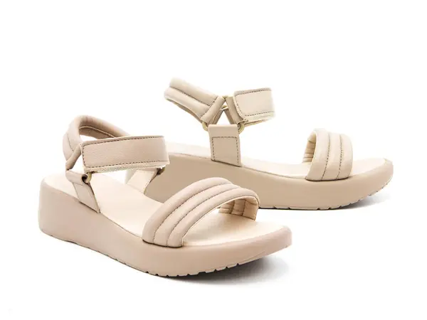 Par Zapatos Cuero Moda Aislados Sobre Fondo Blanco Sandalias — Foto de Stock