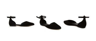 Beyaz arka planda izole edilmiş açık topuklu klasik süet deri topuklu ayakkabılar. Her yönden görüntüle.