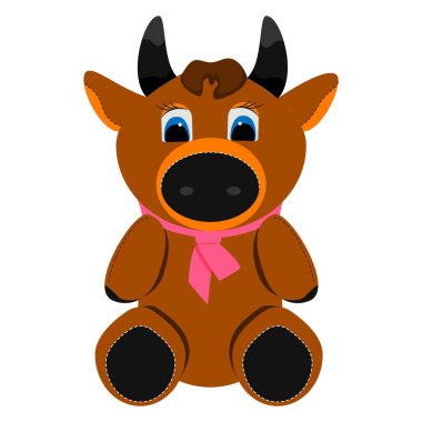 Cow. Soft toy. Vector. Graphics. Closeup. Used for web design, collages, stickers, postcards, printing.