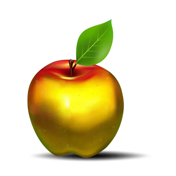 Jabłko Złoto Zbliżenie Owoce Jedzenie Dojrzały Produkt Organiczne Białe Tło — Wektor stockowy