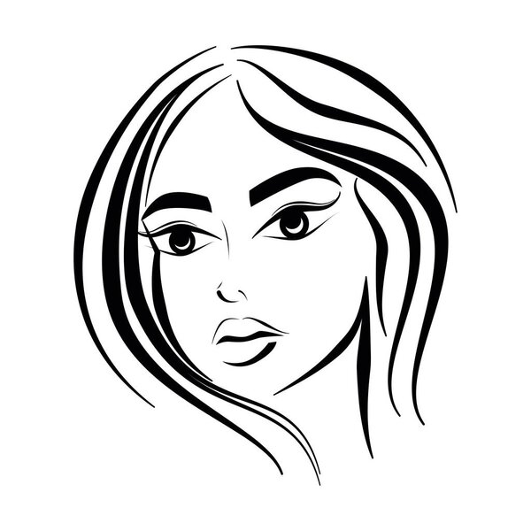 Portrait of a Girl. Style, beauty, fashion, cosmetics. Silhouette. Vector. Linear drawing on white background. Logo, badge, for business, beauty salon, hairdressing salon, cosmetology.