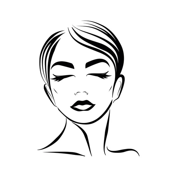 Ritratto Ragazza Stile Bellezza Moda Cosmetici Silhouette Vettore Disegno Lineare — Vettoriale Stock
