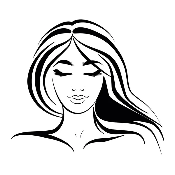 Portrait Girl Style Beauty Fashion Cosmetics Silhouette Vector Linear Drawing — Stock Vector