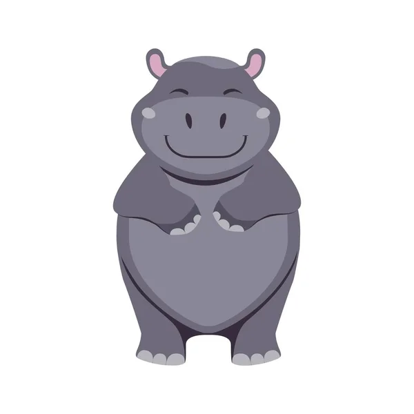 Hippo Menggambar Kartun Hewan Darat Besar Vektor Gambar Rata Kuda - Stok Vektor