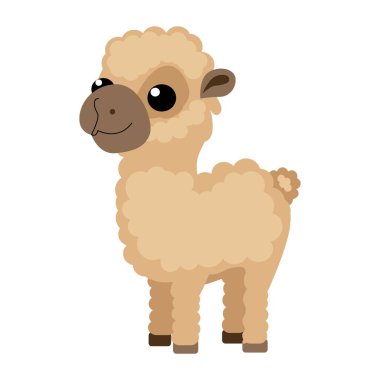 Deve. Çizgi film, vahşi bir hayvanın düz vektör çizimi. Beyaz arka planda bebek deve. İzler, kolajlar, dergiler, web tasarımı için kullanılır.