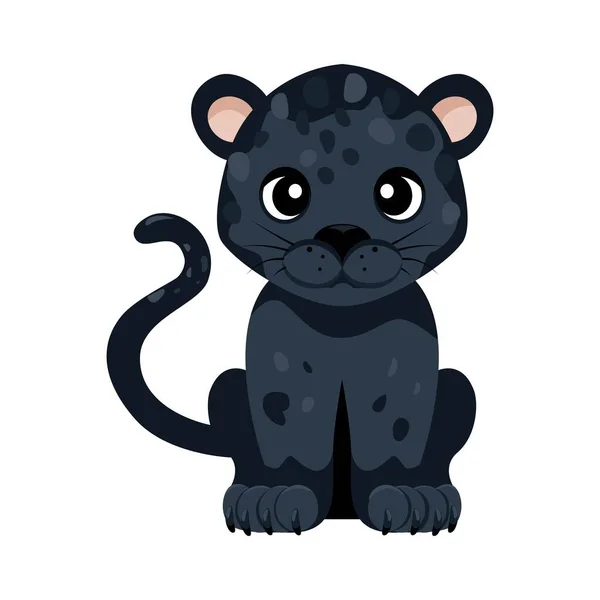 Panther Cartoon Flache Vektorzeichnung Eines Wilden Tieres Baby Panther Auf — Stockvektor