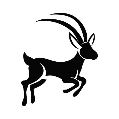 Ceylan. Antilop. Bir hayvanın kafasının silueti. Doğrusal sanat. Siyah, doğrusal, vektör sanatı. İkonum. - Yakın çekim. Parmak izi, çıkartma, web tasarımı için kullanılır.. 