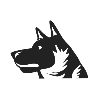 Köpeğin ağızlık sesi. Bir hayvanın kafasının silueti. Çizgi çalışması. Siyah, doğrusal, vektör sanatı. İkonum. - Yakın çekim. Parmak izi, çıkartma, web tasarımı için kullanılır.. 