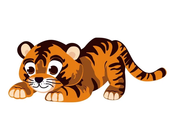Tiger Cub Funny Cartoonish Drawing Little Baby Tiger Playful Wild — Stock Vector