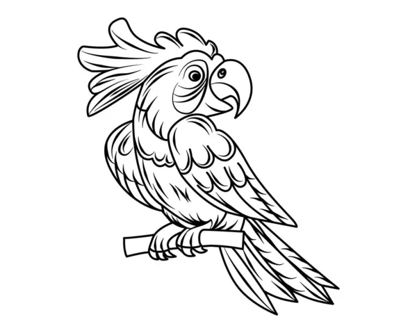 Pappagallo Ara Pappagallo Seduto Ramo Illustrazione Uccello Disegno Contorno Comico — Vettoriale Stock