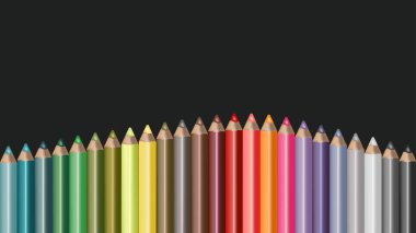 Renkli kalemler seti. Ana sayfa afiş şablonu. İnternette. Ana sayfa başlık tasarımı. Yakın plan..