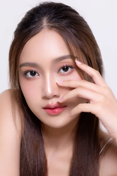 Close Hermosa Joven Mujer Asiática Con Una Piel Facial Sana Imagen de archivo