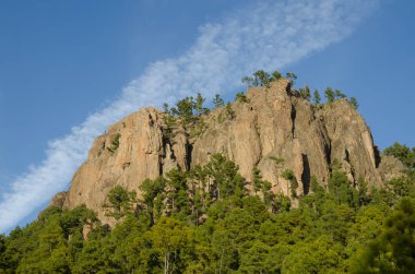 Morro de Pajonales 'in uçurumu ve bir uçağın buhar izi. Integral Inagua Doğal Rezervi. Tejeda. Büyük Kanarya. Kanarya Adaları. İspanya.