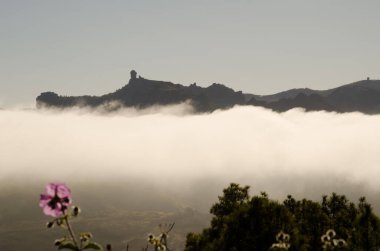 Solda Roque Nublo ve sağda Pico de Las Nieves. Nublo Kırsal Parkı. Büyük Kanarya. Kanarya Adaları. İspanya.