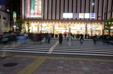 Tokyo, 13 Aralık 2017, gece Sumida 'da yaya geçidi. Japonya.