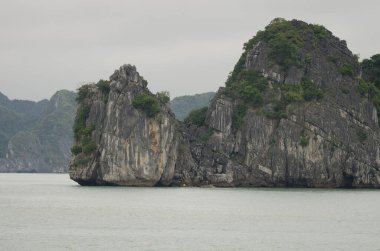 Lan Ha Körfezi 'ndeki kireçtaşı kayalığı. Kedi Ba Takımadası. Vietnam.