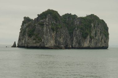 Lan Ha Körfezi 'ndeki kireçtaşı kayalığı. Kedi Ba Takımadası. Vietnam.