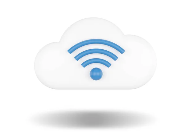 Cloud Computing Dengan Sinyal Wifi Jaringan Nirkabel Ilustrasi Render — Stok Foto