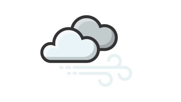 Windy Cloudy Fehér Háttér Időjárás Animált Ikon — Stock videók