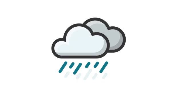 Chuvoso Nublado Fundo Branco Ícone Animação Meteorológica — Vídeo de Stock