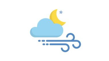 Beyaz arkaplanda rüzgarlı bir gece, hava canlandırmalı simge