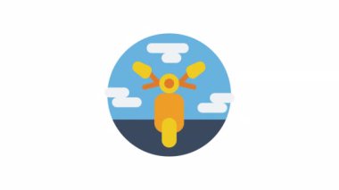 Saydam arkaplanda motosiklet ve Ulaşım Canlandırılmış simgesi.