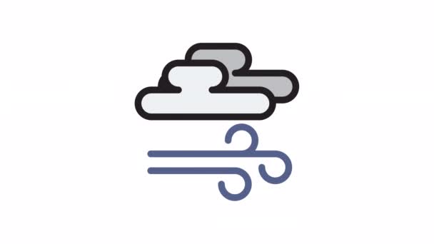 Vento Nublado Ícone Animação Meteorológica Fundo Transparente — Vídeo de Stock