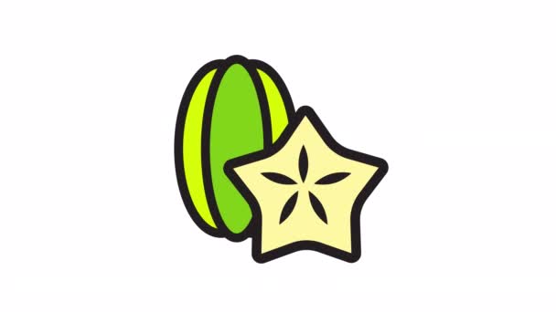 Star Fruit Ícone Animação Frutas Fundo Transparente — Vídeo de Stock