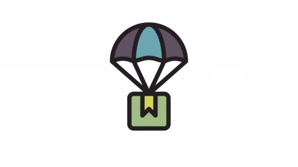 Parachute Delivery Delivery Service Animiertes Symbol Auf Transparentem Hintergrund — Stockvideo
