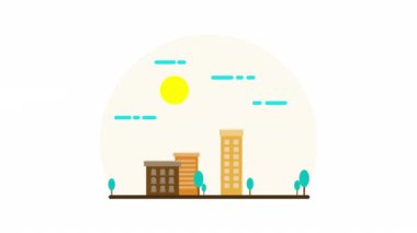 Şeffaf arkaplanda Şehir Manzarası canlandırması. Düz Tasarım.