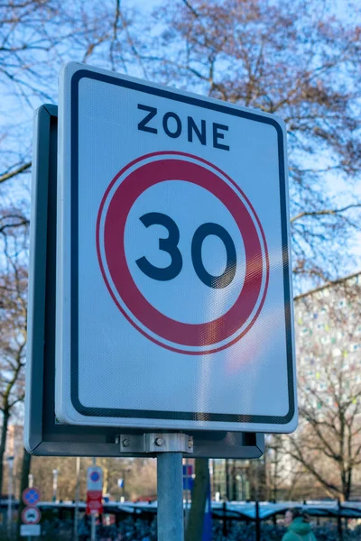 Голландський Дорожній Знак Год Обмеження Швидкості Заборонено Їхати Швидше Ніж — стокове фото