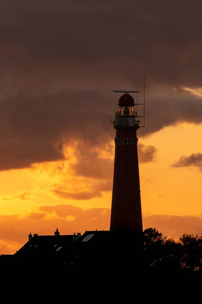 Red Lighthouse Schiermonnikoog Front Sunset — Stock Photo, Image