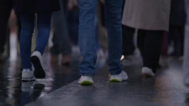 Değişik bir grup insanın hareketli bir şehir caddesinde yürüdüğünü gösteren dinamik ve canlı bir sahne. Şehir hayatının enerjik ritmini yakalayarak sayısız ayak mükemmel bir uyum içinde hareket ediyor.