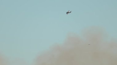 Bir kurtarma uçağı Los Angeles 'taki vahşi yangınla mücadele ediyor. Evleri, vahşi yaşamı ve çevreyi bu yangınların yıkıcı etkilerinden korumak için devam eden çabaları vurguluyor.