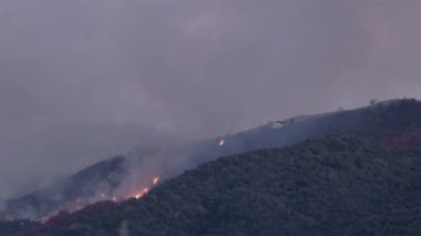 Şiddetli ve şiddetli bir orman yangını Los Angeles 'ı çevreleyen dağları sardı. Çevredeki evler için önemli bir tehdit oluşturuyor ve bununla mücadele etmek için geniş çaplı hava ve kara kurtarma çalışmaları talep ediyor.