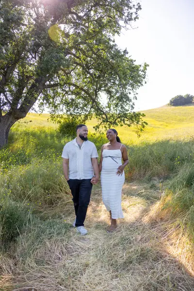 Neşeli bir çift, güneşli bir çayırda el ele dolaşır. Doğaları gereği, ailelerinin gelişini sabırsızlıkla bekleyen güzellikleri kucaklarlar. Aşk ve umutla dolu güzel bir an.