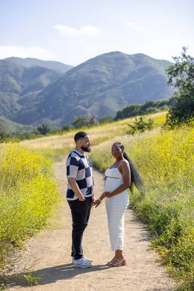 Neşeli bir çift, güzel bir manzaranın güneşli bir anını kucaklıyor. Aşklarını ve yolculuklarını kutluyorlar. Sevgi dolu deneyimlerle dolu. Kahkahaları gerçek sevgiyi ve tatmini simgeler.