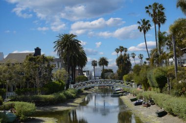 Kaliforniya 'daki Venedik Kanalları' nda muhteşem evler, tekneler, kıyılarda palmiye ağaçları.