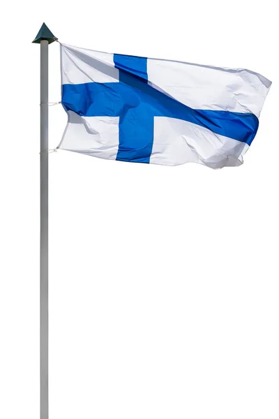 Ondeando Bandera Finlandesa Poste Aislado Sobre Fondo Blanco Con Ruta —  Fotos de Stock