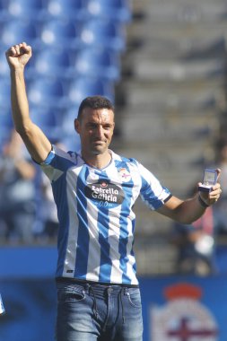 Lionel Scaloni anısına, Arjantin dünya şampiyonu futbol takımı koçu, 1 Ağustos 2023 'te Riazor Stadyumu' nda Deportivo de la Coruna tarafından.